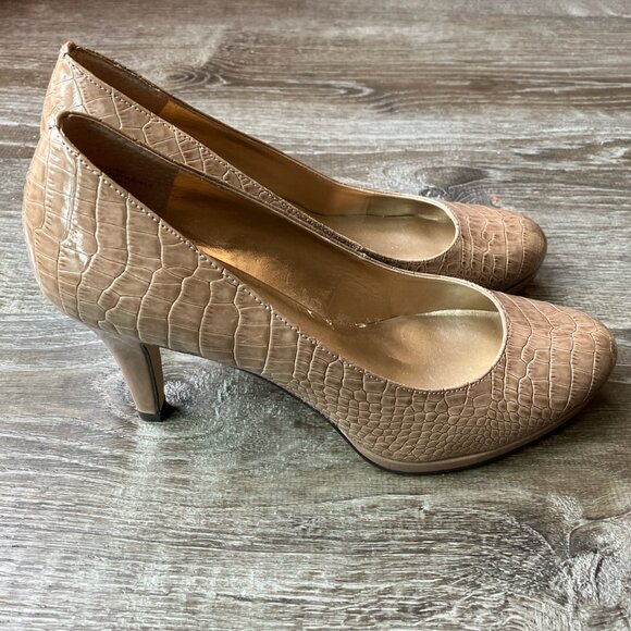Anne Kelin Wystere crocodile  platform dress pumps  nude patent leather size‎ 8 - Picture 1 of 7